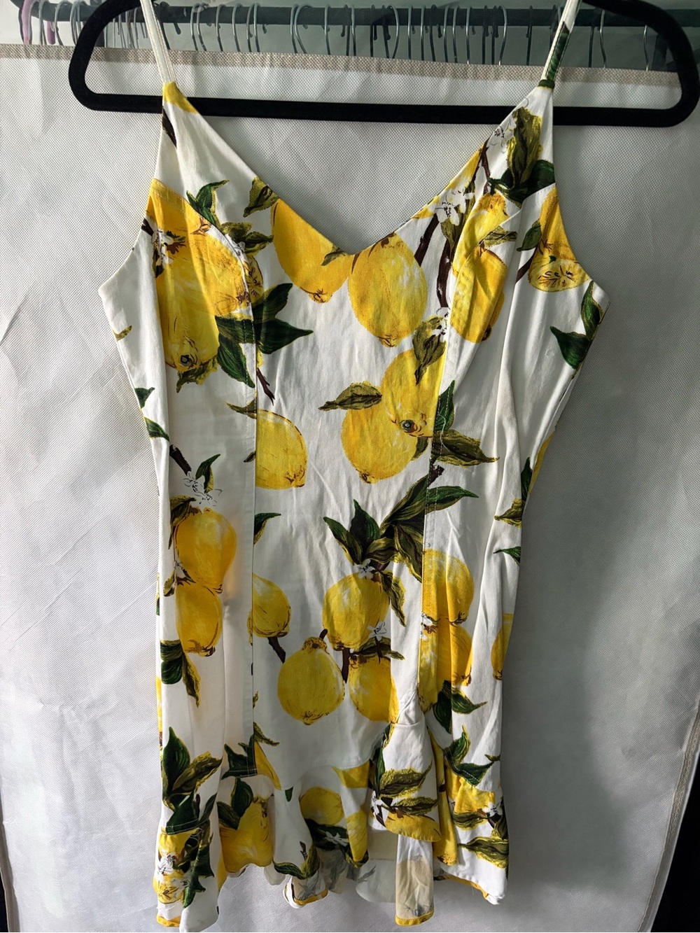Fashion Nova White Sundress with Yellow Lemon & Green Leaf Print